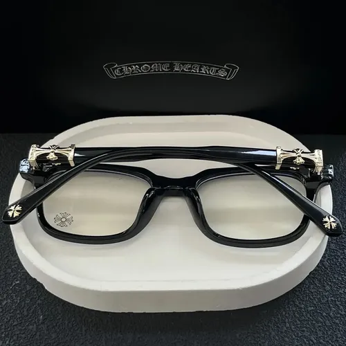 H Óculos Chrome Hearts Style, Acetato Preto, Cruz Dourada H