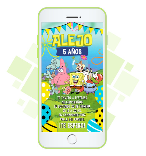 Invitación Virtual Imagen Digital - Bob Esponja (modelo 2)