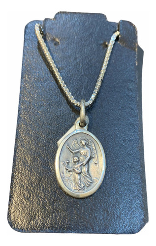 Cadena 45 Cm Y Medalla Ángel De La Guarda, Plata 925. Tuset.