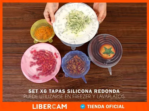 tapas silicona multiuso set x6 reutilizables ajustable cuadrada