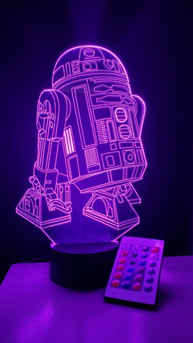 Imagen 6 de 8 de Lampara Led 3d Con Control R2-d2