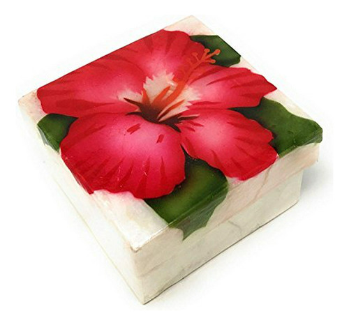 Joyero - Kubla Crafts Red Hibiscus Capiz Shell Keepsake Box,