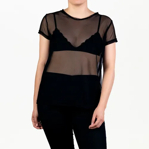 Blusa Negra Mesh Transparente Manga Corta Moda Juvenil