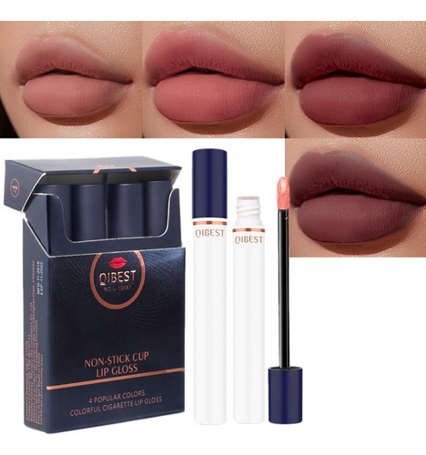 Juego De Brillo De Labios No Pegajoso 4 Barras De Labios Líq