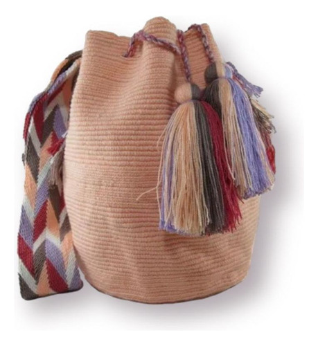 Mochila Wayuu Unicolor Lisa Beige Paste Original 