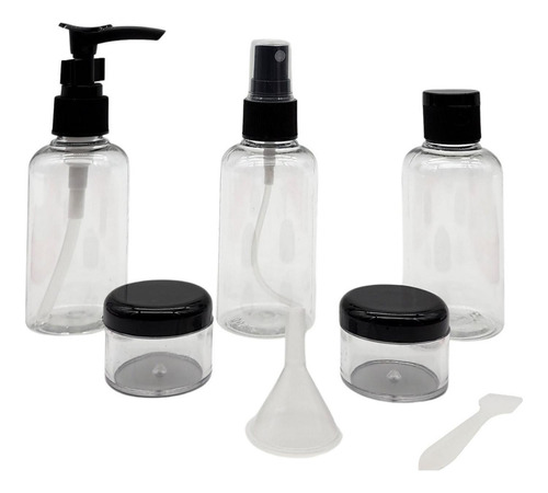 Kit De Viaje Set Botellas 6 Piezas Negro Formato 75 Ml