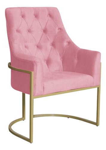 Poltrona Decorativa Vick Base Dourada Suede Rosa