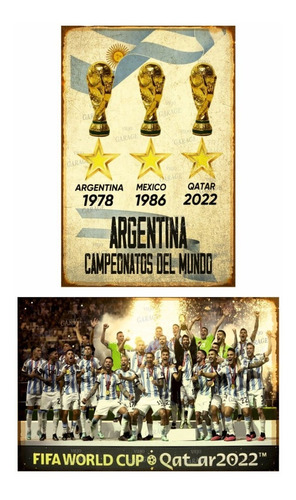 Cartel Chapa Vintage Retro Argentina Campeón Mundial 20x30