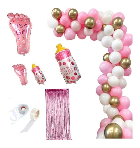 Combo Deco Baby Shawer Celeste Rosa+cortina+mamadera+100glob