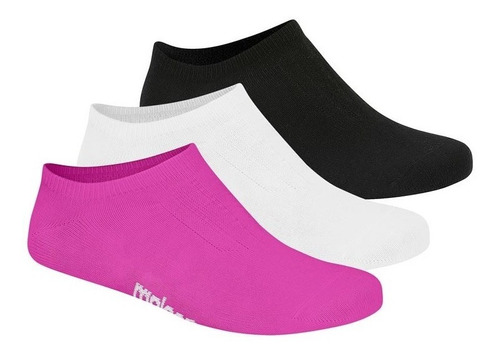 Meia Feminina Invisível Moleca Kit Com 3 Preto Branco Pink