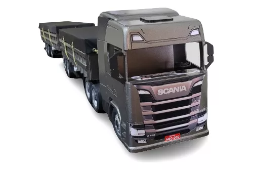 Carreta Scânia R450 Bi-trem Graneleiro Mdf Miniatura Chumbo