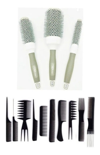 Set 3 Cepillos Térmicos Brushing Alisado + 10 P Peinetas