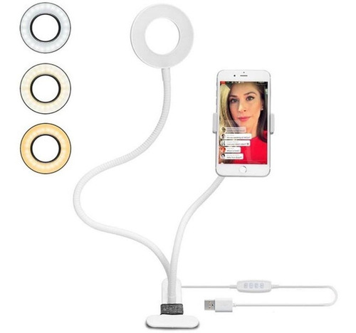 Soporte Para Celular Con Aro De Luz Led De 3 Tonos P Selfies