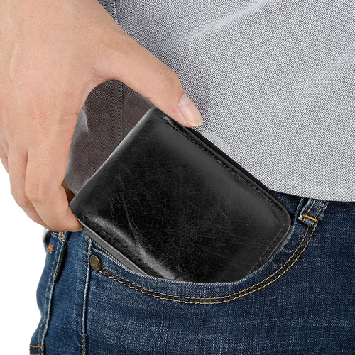 Cartera Hombre Piel Cierre Identificación Grabado Láser Negro