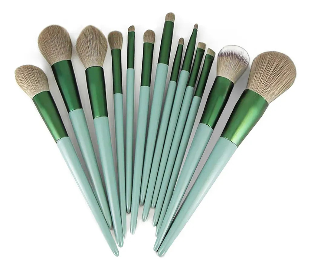 Kit de Brochas de Maquillaje Ohtomber Verde, 13 Piezas Profesionales con Estuche