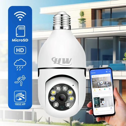 Câmera de Segurança IP Wi-Fi Lâmpada E27 HW 360° Full HD com Visão Noturna e Áudio