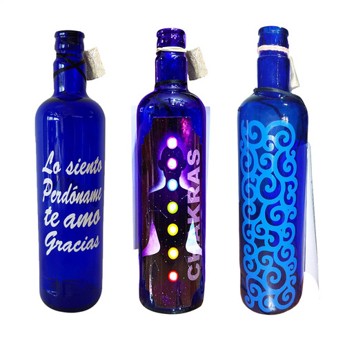 3 Botella Azul De Vidrio Agua Solarizada X 3