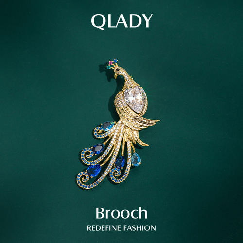 Broche Con Forma De Alfiler Con Cuello De Pavo Real, Lujoso