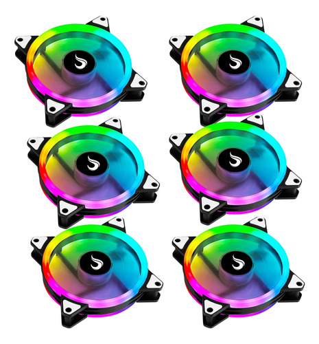 Kit 6 Fan Ventoinha Cooler Rise Mode Argb Energy C/ Controle