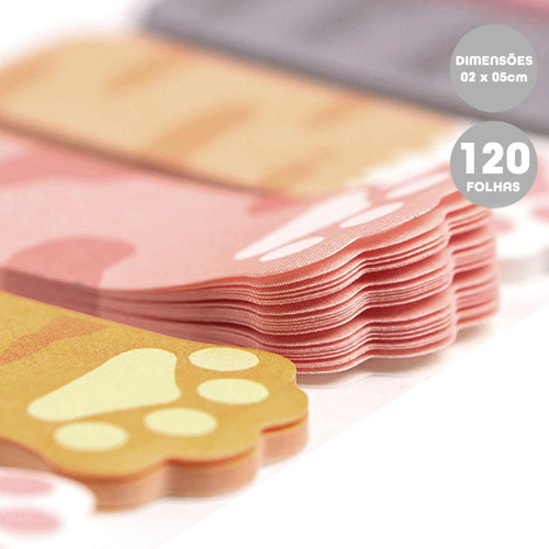 Notas adhesivas con forma de pata de gato, 6 bloques, 2 x 5 cm, 120 pulgadas