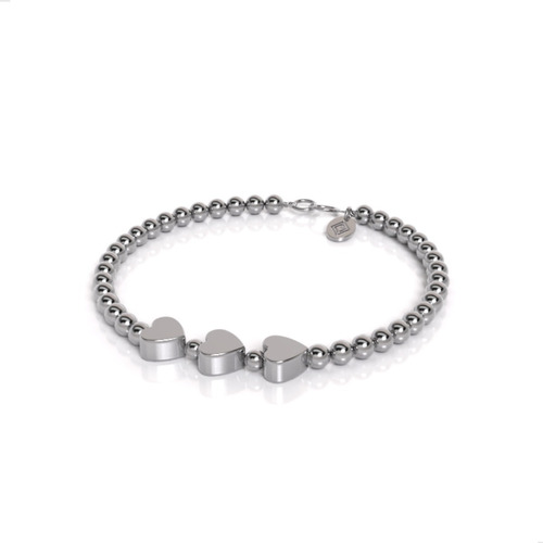 Pulsera Bolitas Y Dijes Corazónes Plata .925 Agálea Mujer