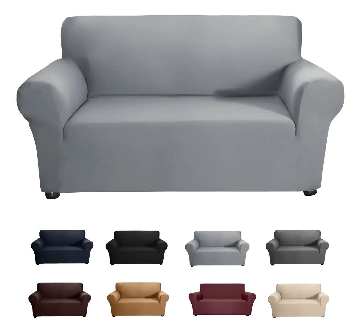 Funda Elástica De Sofá Protector De Sillón 2 Plazas Lavable Color Gris Claro Lisa