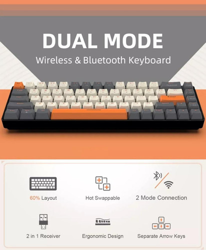 Teclado Mecânico Sem Fio Ziyoulang K68 Switch Red