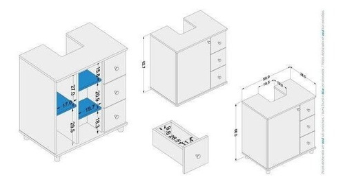 Gabinete Para Banheiro 3 Gavetas Politorno Branco Ea