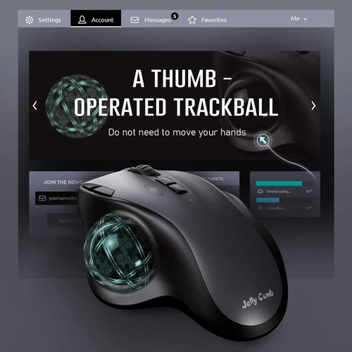 Mouse Trackball Recarregável Sem Fio Bluetooth E 2.4g Pc Mac