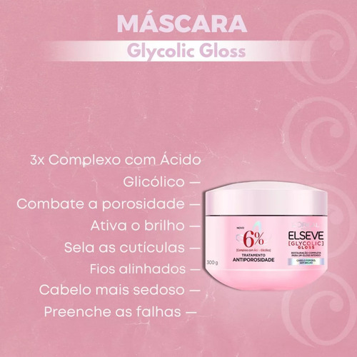 Shampoo, Condicionador 200ml + Mascara Glycolic Gloss Elseve