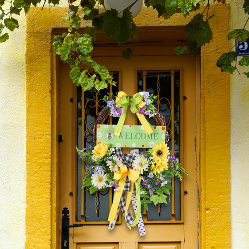 Corona De Primavera Para Puerta Delantera, Corona Artificial