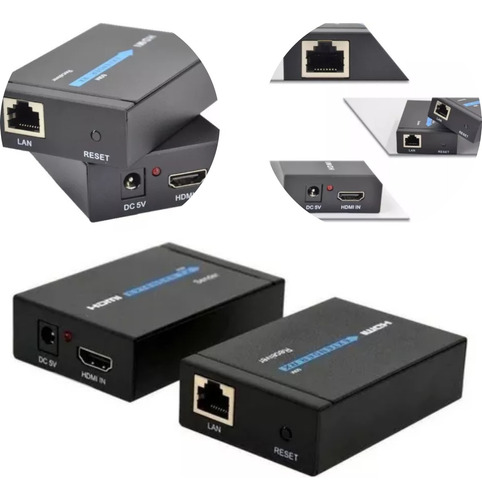 Extensor Hdmi 60 Metros P/cabo De Rede Rj45 Cat5/6 C/ Fonte