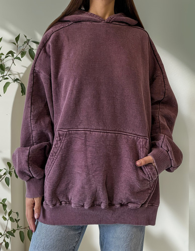 Buzo Over Frisa Mujer Nylon Canguro Capucha Liso Prelavado