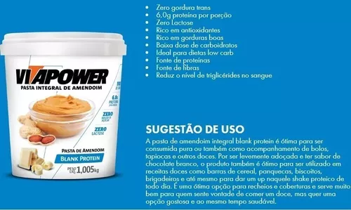 Pasta de Amendoim Integral VITAPOWER Blank Protein