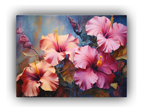 45x30cm Cuadro Abstracto Hibiscos Colores Vivos Flores