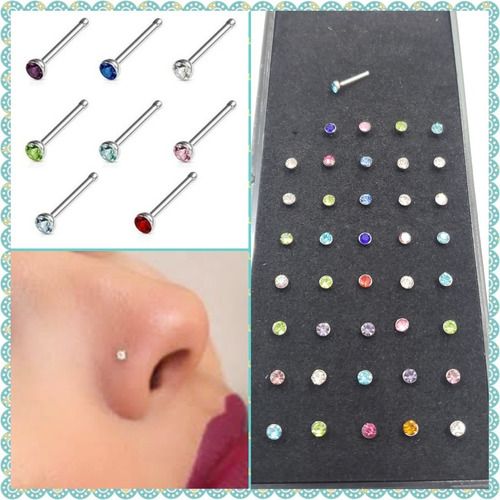 Imagen 1 de 2 de Piercing De Nariz Brillo Recto Piedritas Acero Quirurgico
