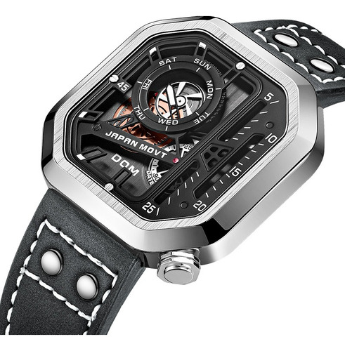 Reloj Dom Fashion Chronograph Calendar Skeleton Punk Para Ho