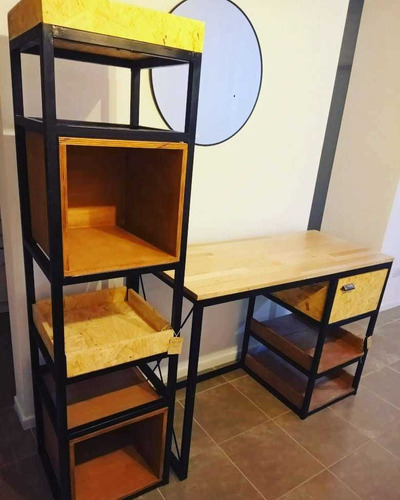 Escritorio Industrial Mas Estanteria. Combo Mueble