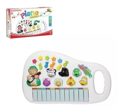 Pianinho Teclado Musical Infantil Som Luz Fazendinha Animais Cor