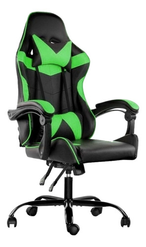 Imagen 1 de 1 de Silla de escritorio Lumax Rom gamer ergonómica  negra y verde con tapizado de piel sintética