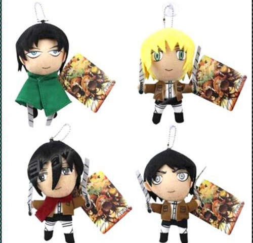 Set 4 Peluche/llavero Attack On Titan Levi,mikasa,eren,armin