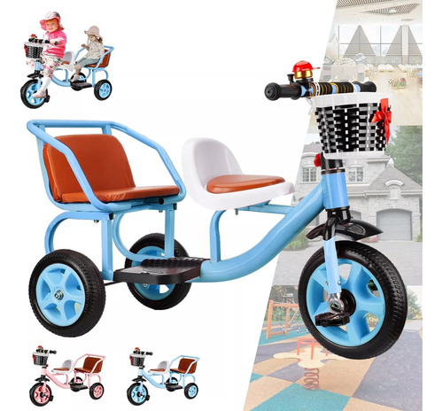 Triciclo Bicicleta Carriola Doble Para Niños Con Pedales