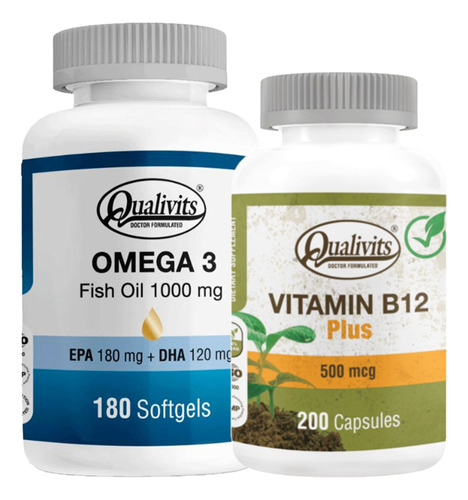 Vitamina B12 500 Mcg + Omega 3 Fish Oil X 180 - Qualivits Sabor Natural