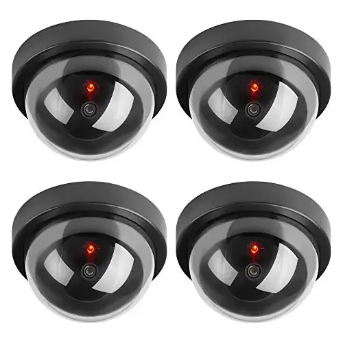 Com-four® 2 Cámaras Falsas De Seguridad Con LED Rojo Simulado Y Soporte De Pared – Disuasorio Para Exterior E Interior