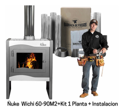 Imagen 1 de 7 de Estufa Calefactor A Leña Ñuke Wichi 60 + Kit + Instalación