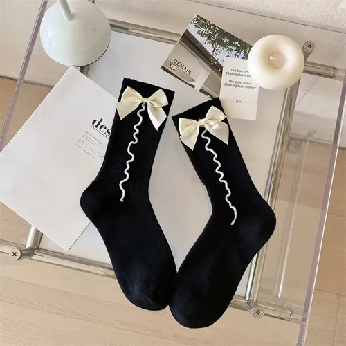 Calcetines De Algodón Con Lazo, Calcetines Medios Dulces, Ca