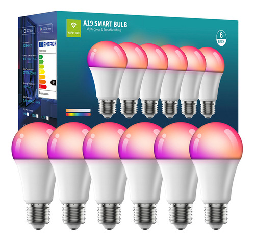 6 Focos Inteligente Alexa Led Multicolor Wifi Bombillas Rgbcw Foco Bluetooth Modo De Música Control De Voz Compatible Con Alexa Google Home Siri Smart Home