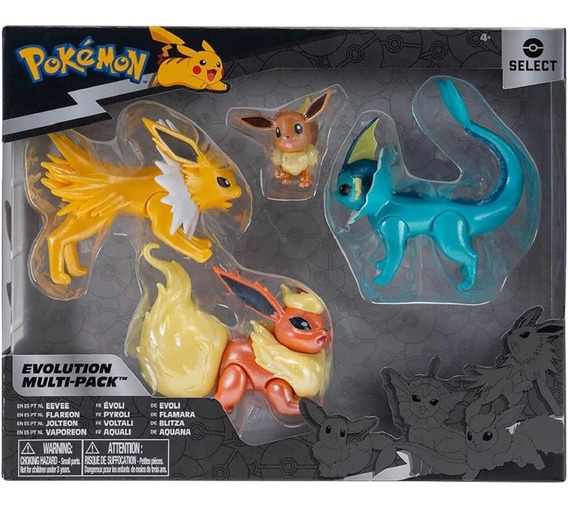 Pokemon Select Eevee, Flareon, Jolteon & Vaporeon Evolution Figure 4-Pack 