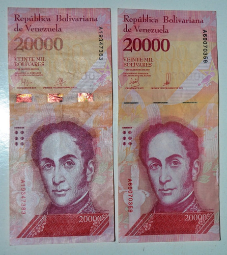 2 Billetes De Venezuela De 20.000 Bolívares,distintas Firmas