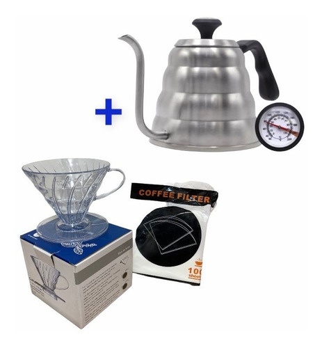 Combo Jarra Con Termometro + Dripper V60/ 02 + Filtros 100 U